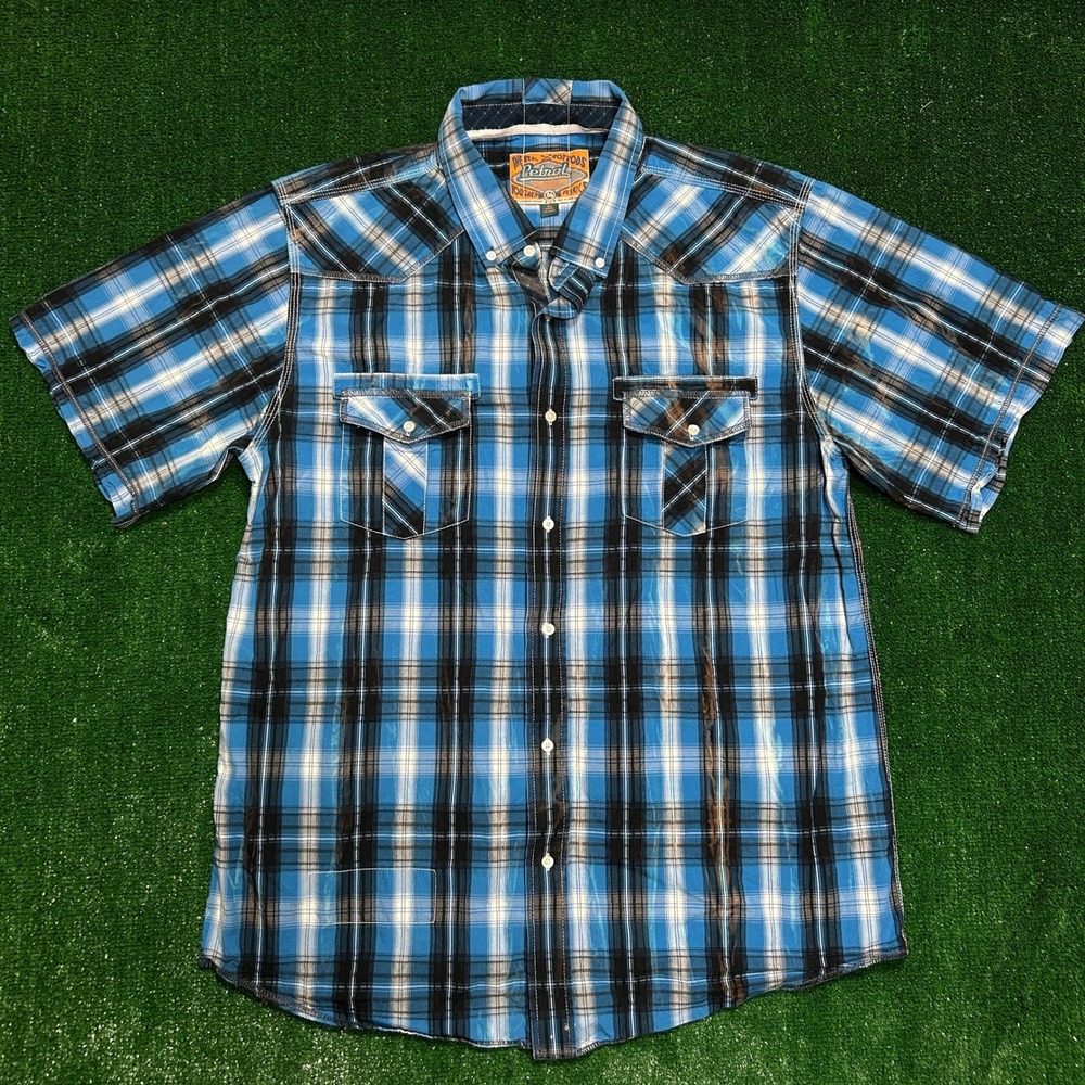 Petrol Industries Shirt Mens 2XL Blue Plaid Short Sleeve Western Hotrod Cotton